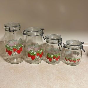 Carlton Glass, Strawberry Canister Set. 2L, 1.5L, 1L, 3/4L.